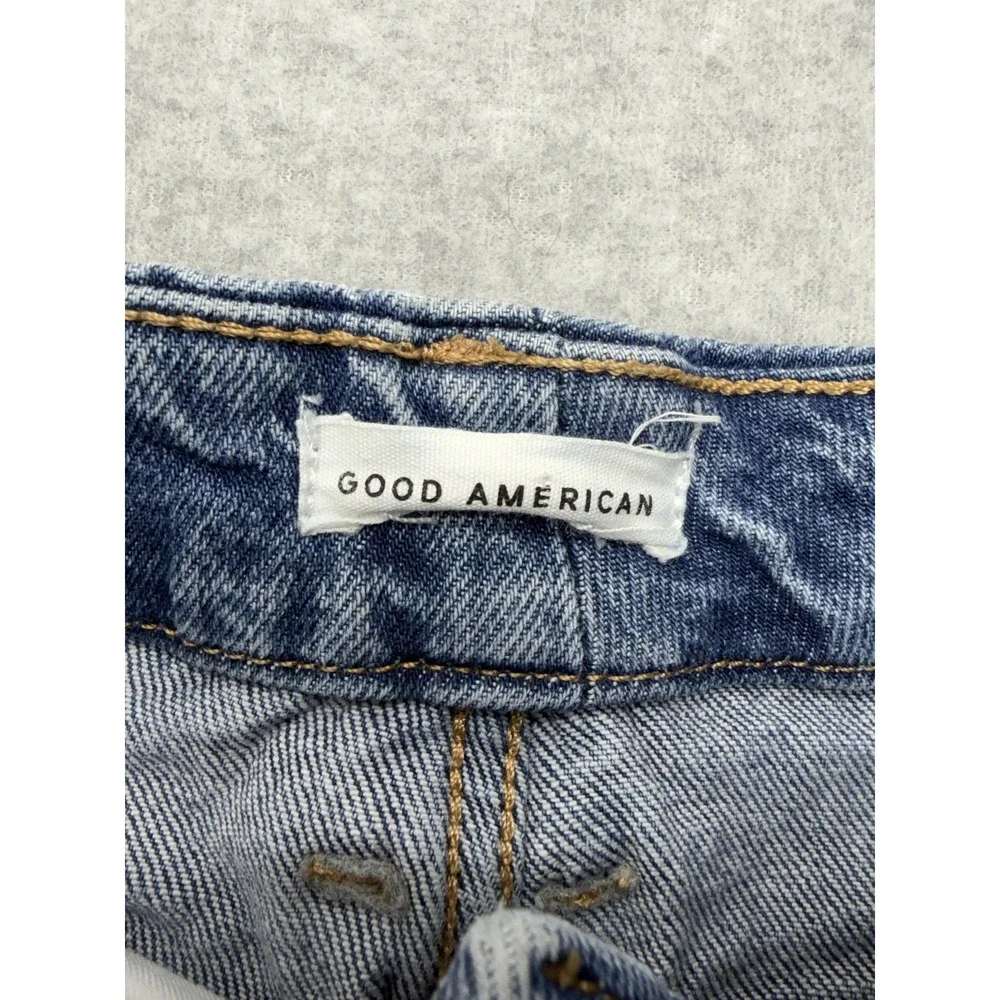 Good American Weekender Cuffed Jeans Womens 26x24.5 Blue Mid Rise Straight